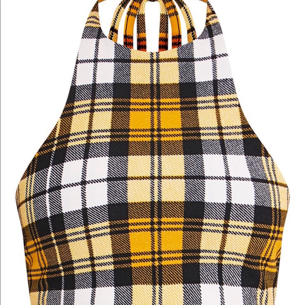 Pretty Little Thing Yellow Plaid Halter Crop Top